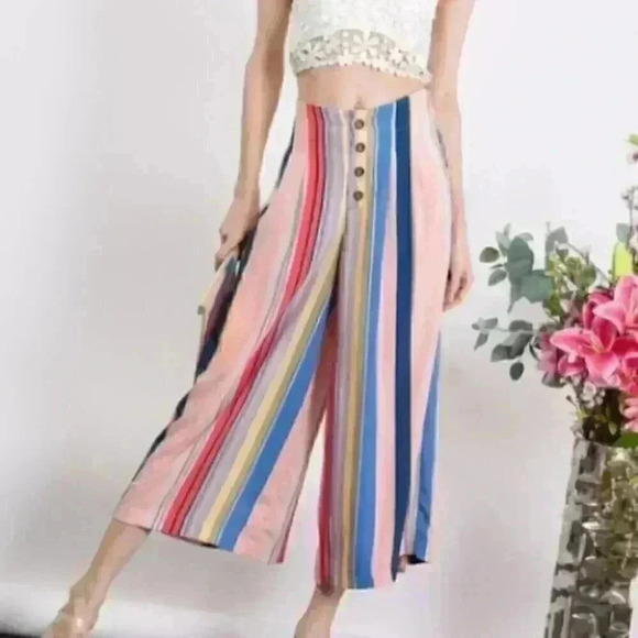 VIBRANT BOLD STRIPE PRINT CROPPED WIDE LEG… - Picture 2 of 4
